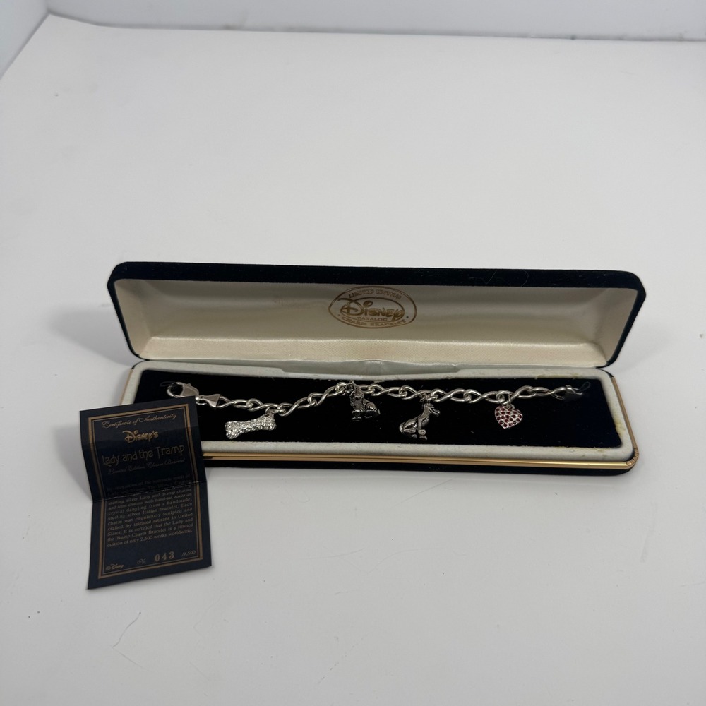Disney Catalog Lady and the Tramp Sterling Silver Charm Bracelet 043/2500 w/ Box